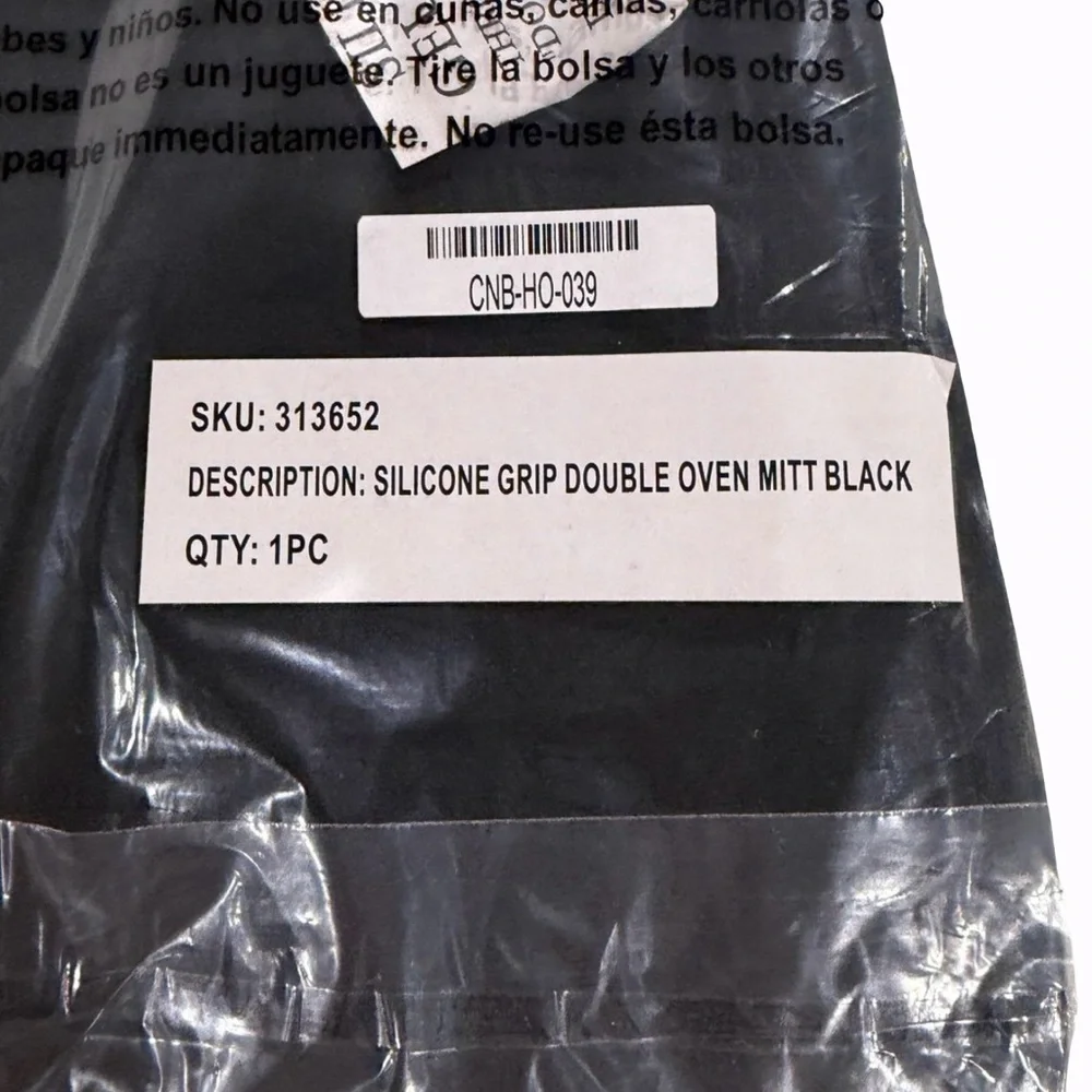 Crate&Barrel Black Silicone Grip Double Sided Oven Mitt Quilted New with Tags